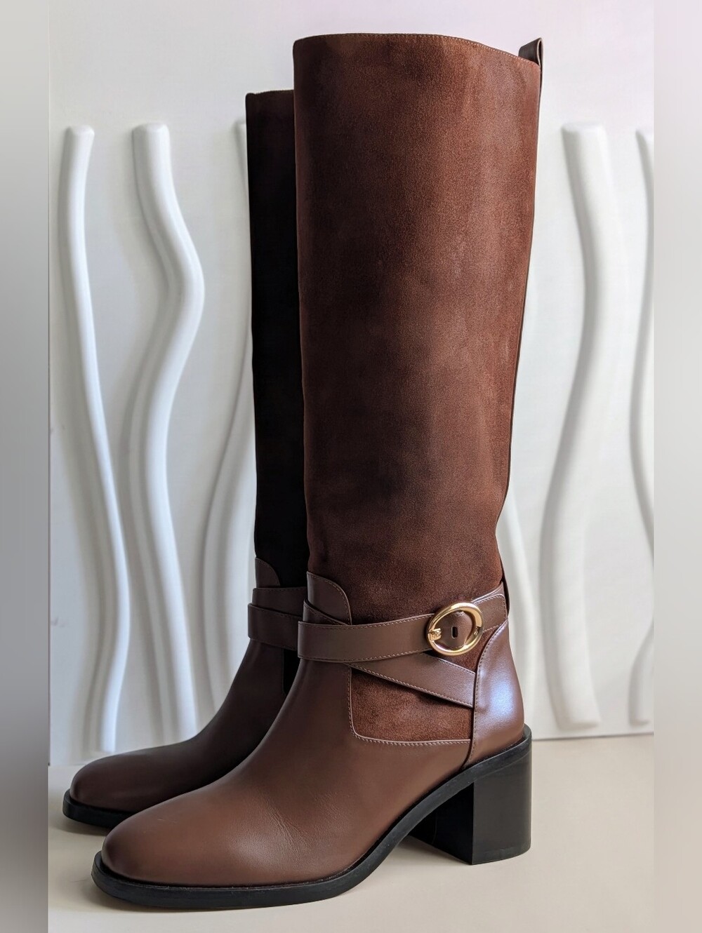 Stuart Weitzman Benni Riding Boot 55 Deep Coffee Suede Leather NWT 8